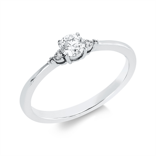 Ring 18 kt WG, 1 Brill. 0,26 ct, W-si, 2 Brill. 0,04 ct, W-si