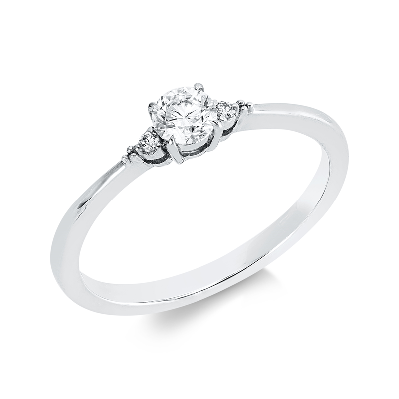 Ring 18 kt WG, 1 Brill. 0,26 ct, W-si, 2 Brill. 0,04 ct, W-si