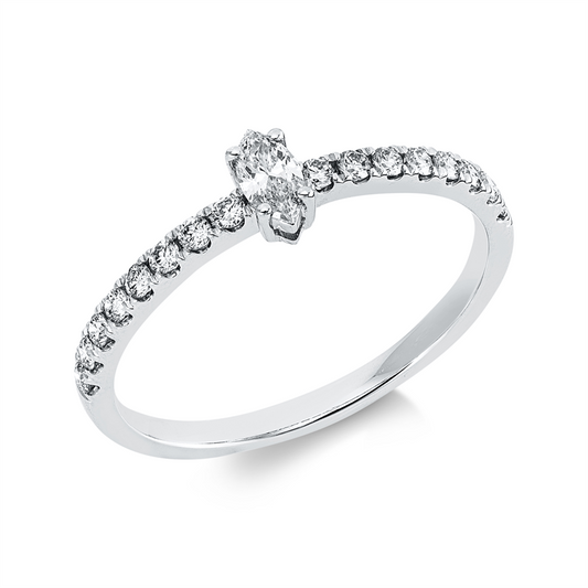 Ring 18 kt WG, 1 Nav. 0,13 ct, TW-si, 16 Brill. 0,22 ct, W-si