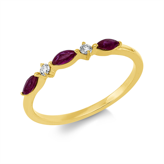 Ring 18 kt GG, 2 Brill. 0,05 ct, TW-si, 3 Rubine 0,25 ct rot