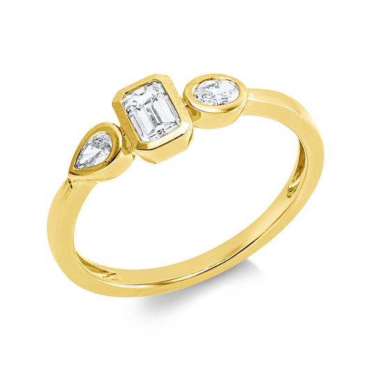 Ring 18 kt GG, 1 Oval 0,08 ct, TW-si, 1 Sm.schliff 0,32 ct, TW-si, 1 Tropfen 0,09 ct, TW-si