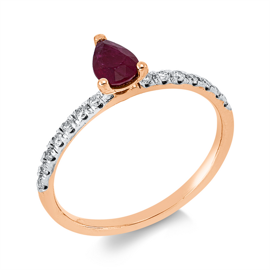 Ring 18 kt RG+WG, 14 Brill. 0,15 ct, F-si, 1 Rubin 0,54 ct rot