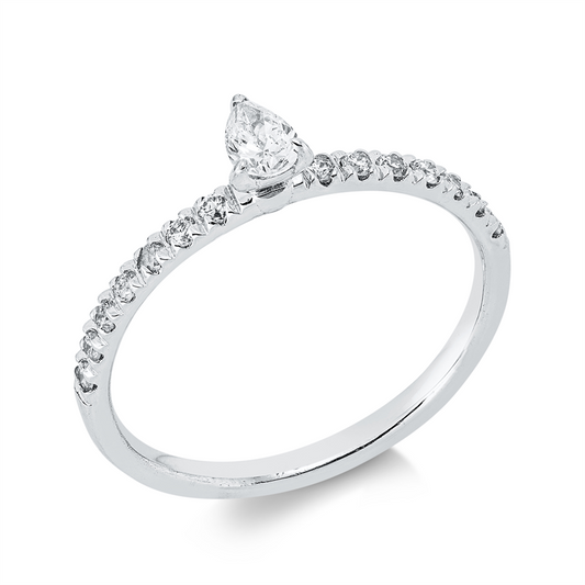 Ring 18 kt WG, 1 Tropfen 0,16 ct, F-vsi, 14 Brill. 0,17 ct, F-si