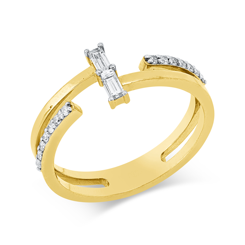 Ring 18 kt GG+WG, 2 Bag. 0,13 ct, F-vsi, 14 Brill. 0,11 ct, F-si