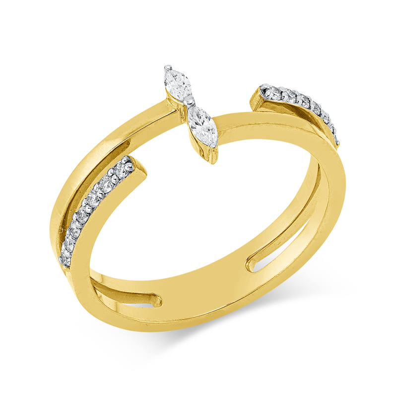 Ring 18 kt GG+WG, 2 Nav. 0,06 ct, F-vsi, 14 Brill. 0,11 ct, F-si