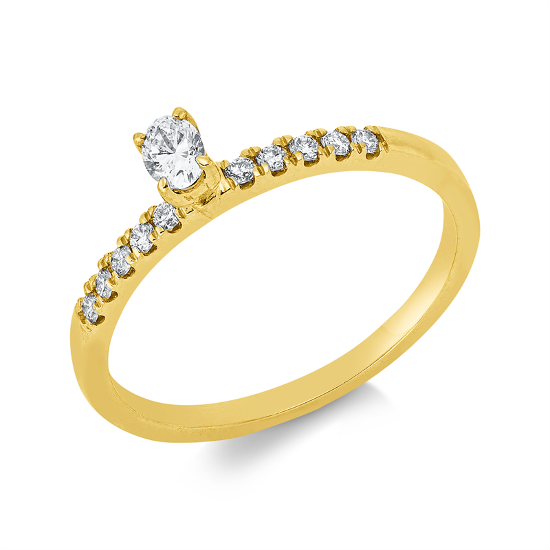 Ring 18 kt GG, 1 Oval 0,10 ct, F-vsi, 10 Brill. 0,11 ct, F-si