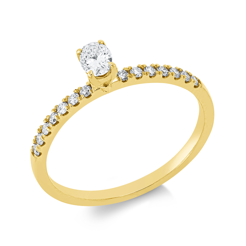 Ring 18 kt GG, 1 Oval 0,19 ct, F-vsi, 14 Brill. 0,15 ct, F-si