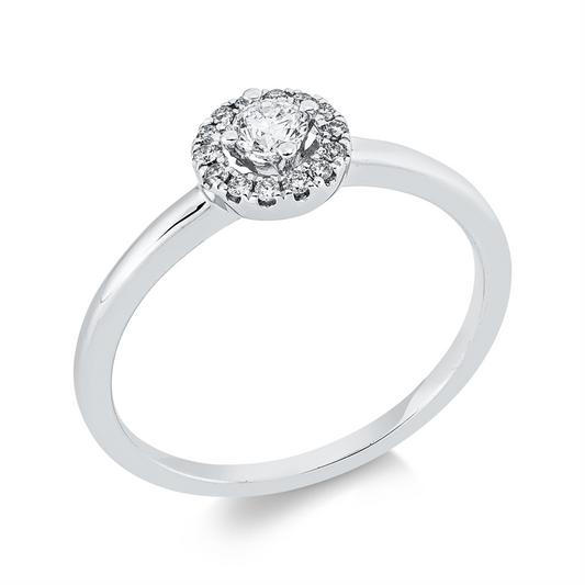 Ring 18 kt WG, 1 Brill. 0,14 ct, TW-si, 14 Brill. 0,07 ct, J-vsi/si