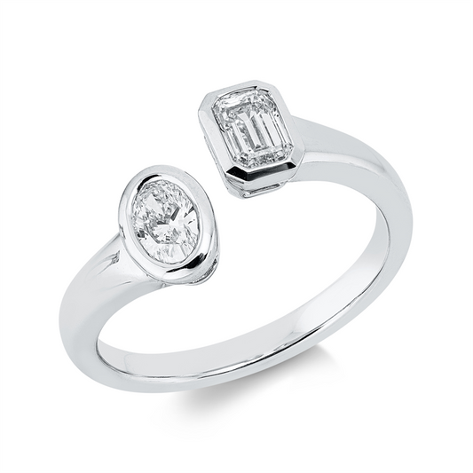 Ring 18 kt WG, 1 Oval 0,31 ct, E-si, 1 Sm.schliff 0,39 ct, TW-vsi