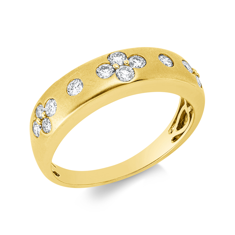 Ring 18 kt GG, mattiert, 14 Brill. 0,50 ct, TW-si