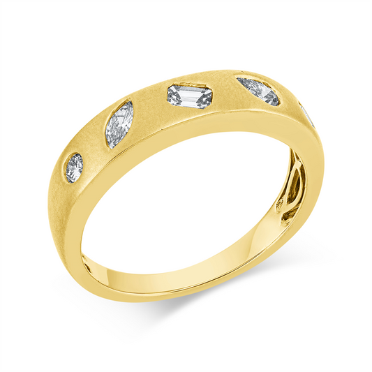 Ring 18 kt GG, mattiert, 1 Tropfen 0,15 ct, 1 Nav. 0,09 ct, 1 Sm.schliff 0,17 ct, 2 Brill. 0,10 ct, TW-si