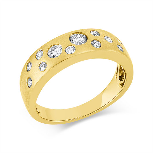 Ring 18 kt GG, mattiert, 1 Brill. 0,15 ct, TW-si, 11 Brill. 0,37 ct, TW-si