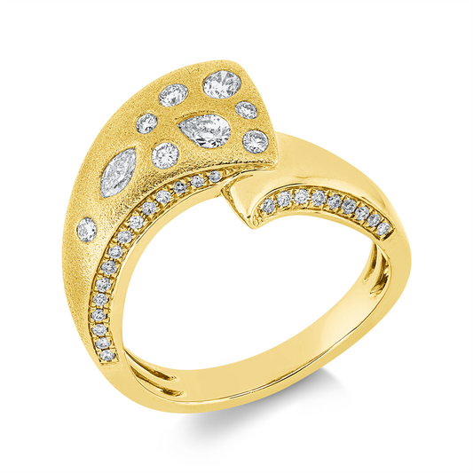 Ring 18 kt GG, mattiert, 1 Tropfen 0,07 ct, 1 Nav. 0,08 ct,  1 Oval 0,09 ct, 30 Brill. 0,20 ct, TW-si