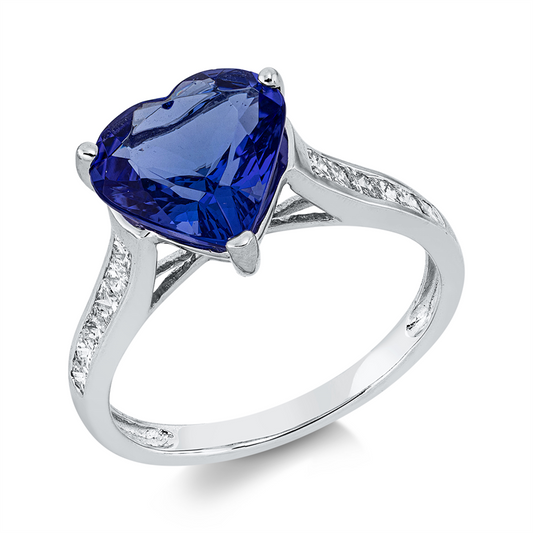 Ring 18 kt WG, 12 Brill. 0,43 ct, TW-si, 1 Tansanit 2,71 ct blau