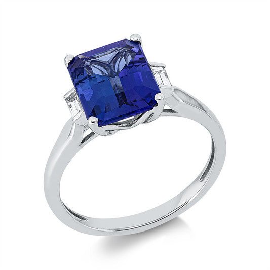 Ring 18 kt WG, 2 Bag. 0,15 ct, TW-si, 1 Tansanit 3,14 ct blau