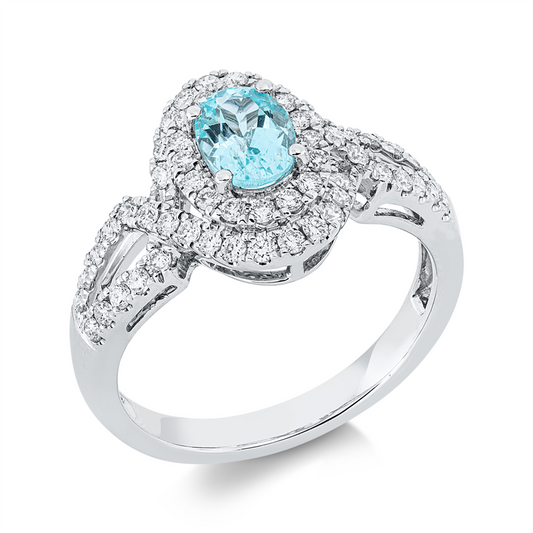Ring 18 kt WG, 58 Brill. 0,54 ct, TW-si, 1 Paraiba 0,69 ct blau