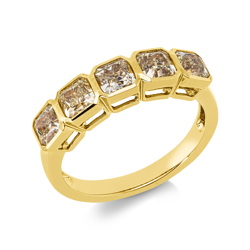 Ring 18 kt GG, 5 Cushion 2,07 ct, gelb