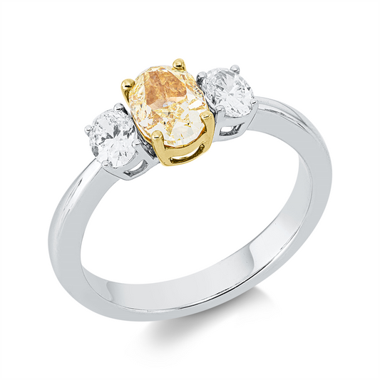Ring 18 kt WG+GG, GIA 1515855625, 1 Oval 1,01 ct, gelb-vs2, 2 Oval 0,47 ct, TW-si