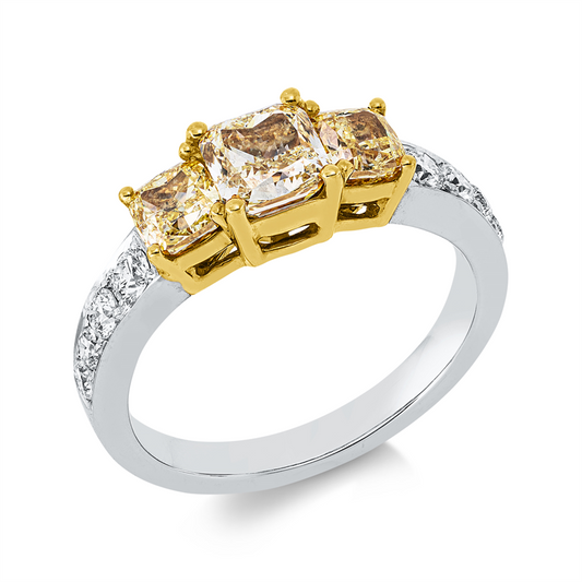 Ring 18 kt WG+GG,GIA7511981171,1 Cu 1,01 ct,gelb-si1,8 Br 0,38 ct,TW-si,2 Cu 0,86 ct, gelb