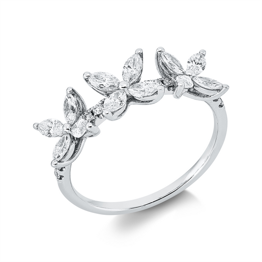Ring 18 kt WG, 12 Nav. 0,70 ct, TW-vsi/si, 14 Brill. 0,11 ct, TW-si