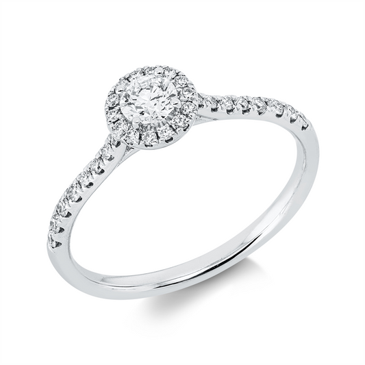 Ring 18 kt WG, 1 Brill. 0,21 ct, gelb-vsi/si, 30 Brill. 0,19 ct, TW-vsi/si