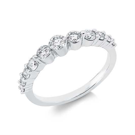 Ring 18 kt WG, 1 Brill. 0,13 ct, TW-vsi, 2 Brill. 0,17 ct, TW-vsi/si, 8 Brill. 0,35 ct, W-pi