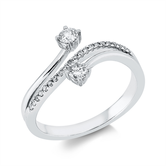 Ring 18 kt WG, 2 Brill. 0,22 ct, W-pi, 21 Dia. 0,08 ct, W-si