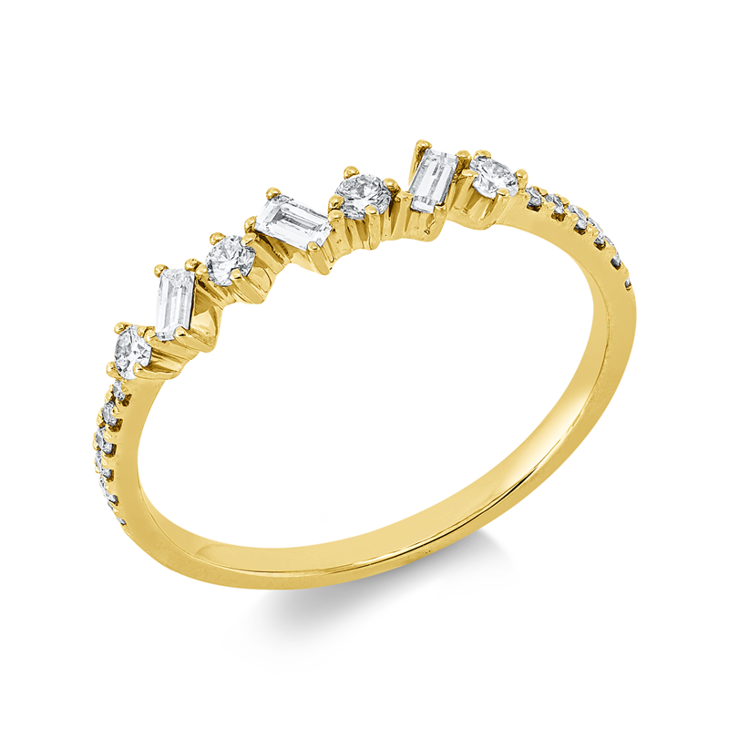 Ring 18 kt GG, 3 Bag. 0,10 ct, TW-vsi/si, 16 Brill. 0,16 ct, TW-si