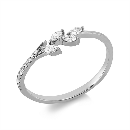 Ring 18 kt WG, 4 Nav. 0,14 ct, TW-vsi/si, 10 Brill. 0,06 ct, TW-si