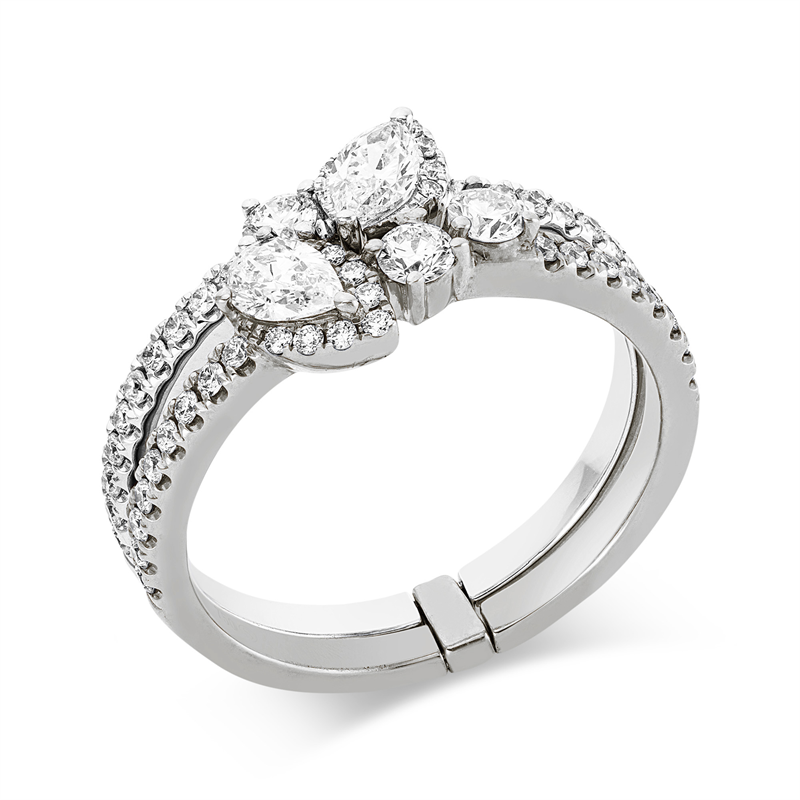 Ring 18 kt WG, 1 Nav. 0,17 ct, TW-vsi, 1 Tropfen 0,18 ct, TW-vsi, 53 Brill. 0,55 ct, TW-si