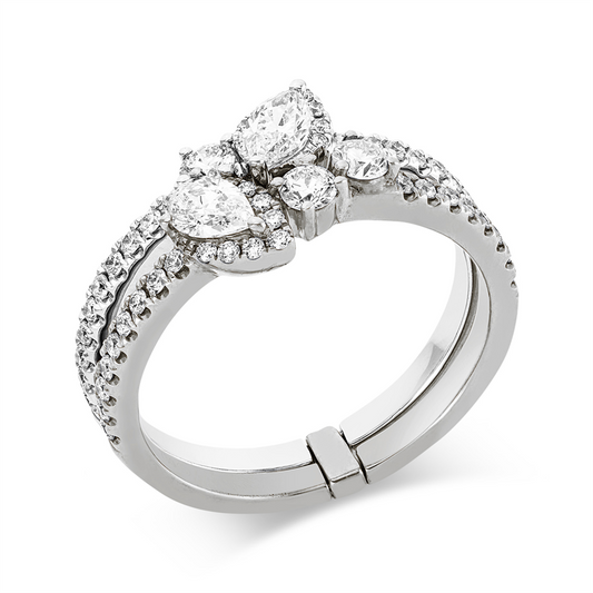 Ring 18 kt WG, 1 Nav. 0,17 ct, TW-vsi, 1 Tropfen 0,18 ct, TW-vsi, 53 Brill. 0,55 ct, TW-si