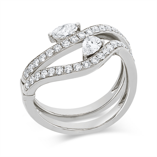 Ring 18 kt WG, 1 Nav. 0,18 ct, TW-vsi, 1 Tropfen 0,22 ct, TW-vsi, 37 Brill. 0,54 ct, TW-si