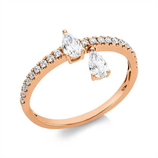 Ring 18 kt RG, 2 Tropfen 0,37 ct, TW-vsi, 20 Brill. 0,17 ct, TW-si