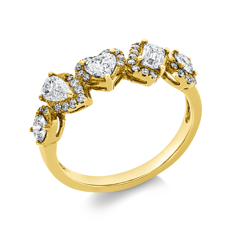 Ring 18 kt GG, 2 Brill. 0,23 ct, TW-si, 3  Fant-Schl  0,55 ct, TW-vsi, 36 Brill. 0,15 ct, TW-si