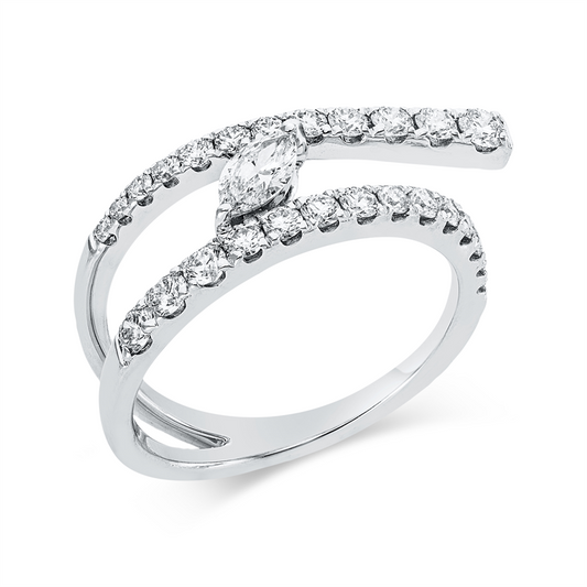 Ring 18 kt WG, 1 Nav. 0,19 ct, TW-vsi, 26 Brill. 0,64 ct, TW-si