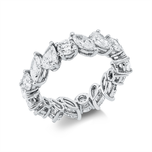 Ring 18 kt WG, 6 Nav. 1,25 ct, F-vsi, 6 Tropfen 1,45 ct, F-vsi, 6 Brill. 1,23 ct, F-si