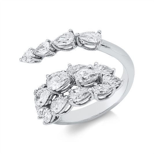 Ring 18 kt WG, 6 Tropfen 1,33 ct, F-vsi, 7 Tropfen 0,49 ct, F-vsi, 4 Tropfen 1,04 ct, F-vsi