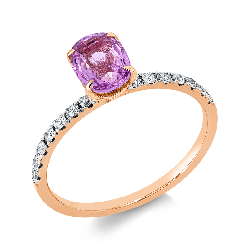 Ring 18 kt RG+WG, 14 Brill. 0,17 ct, F-si, 1 Saphir 1,12 ct pink