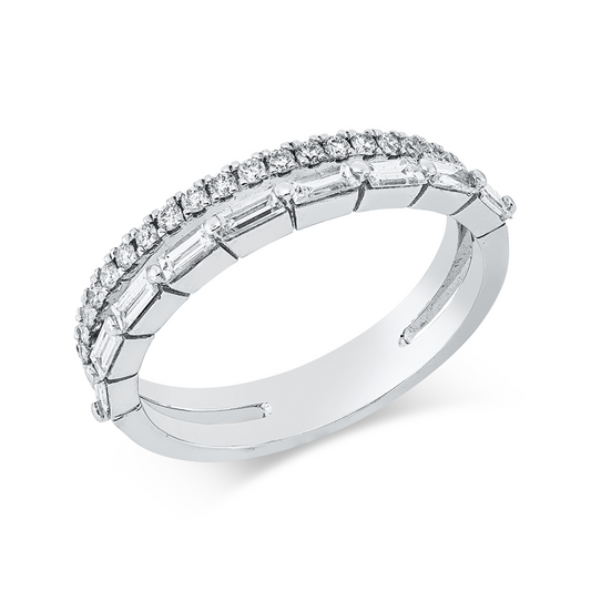 Ring 18 kt WG, 9 Bag. 0,40 ct, F-vsi, 21 Brill. 0,22 ct, F-si