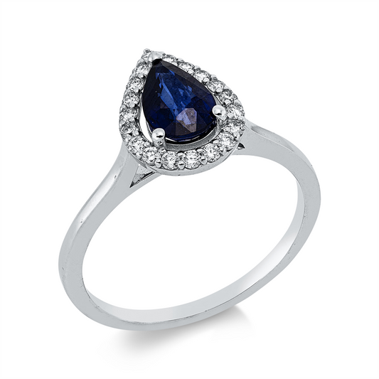 Ring 18 kt WG, 19 Brill. 0,19 ct, TW-si, 1 Saphir 0,85 ct blau