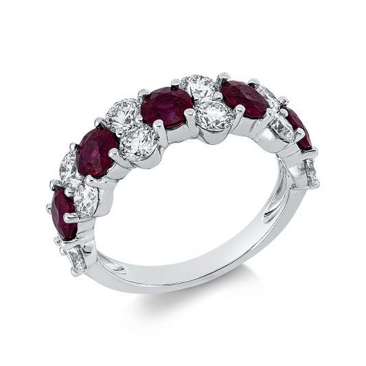 Ring 18 kt WG, 12 Brill. 1,68 ct, TW-si, 5 Rubine 1,94 ct rot