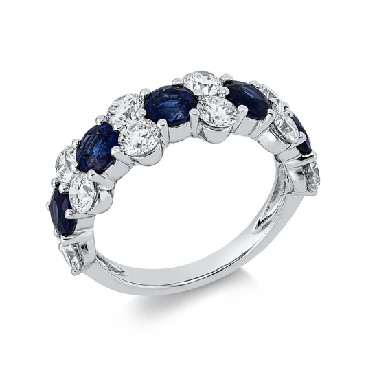 Ring 18 kt WG, 12 Brill. 1,77 ct, TW-si, 5 Saphire 2,17 ct blau