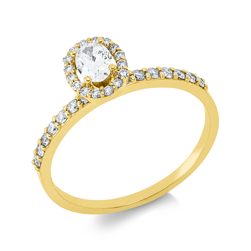 Ring 18 kt GG, 14 Brill. 0,16 ct, F-si, 1 Oval 0,25 ct, F-vsi, 16 Brill. 0,08 ct, F-si