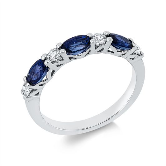 Ring 18 kt WG, 4 Brill. 0,21 ct, TW-si, 3 Saphire 1,09 ct blau