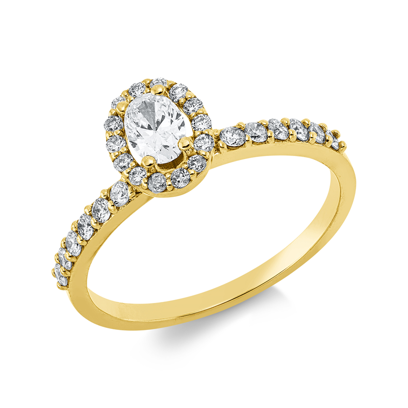 Ring 18 kt GG, 14 Brill. 0,18 ct, F-si, 1 Oval 0,19 ct, F-vsi, 14 Brill. 0,08 ct, F-si