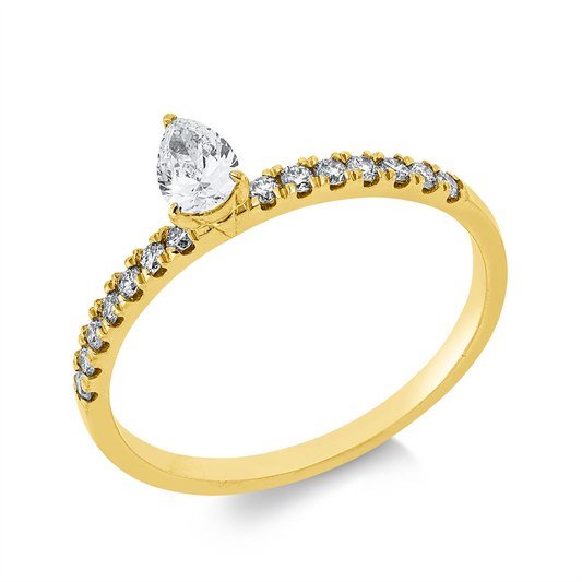 Ring 18 kt GG, 1 Tropfen 0,20 ct, F-vsi, 14 Brill. 0,16 ct, F-si