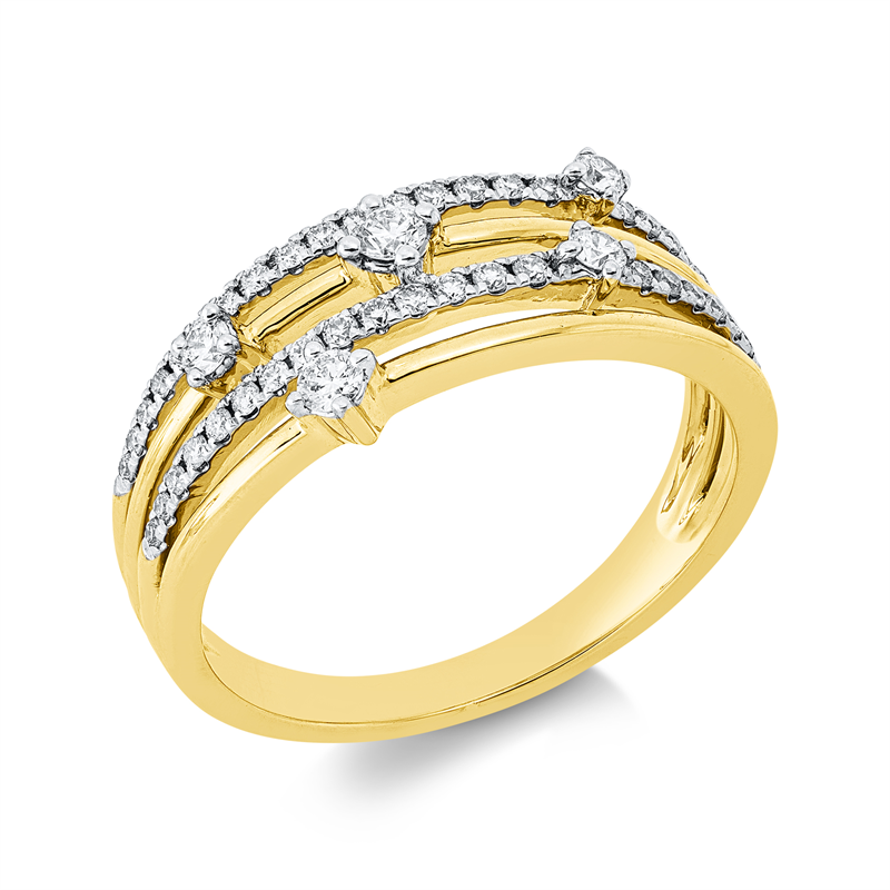 Ring 14 kt GG+WG, 5 Brill. 0,15 ct, W-si/pi, 43 Brill. 0,19 ct, W-si/pi