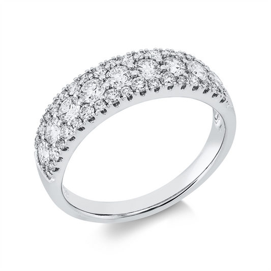 Ring 14 kt WG, 16 Brill. 0,27 ct, W-si, 9 Brill. 0,70 ct, W-si, 18 Brill. 0,12 ct, W-si