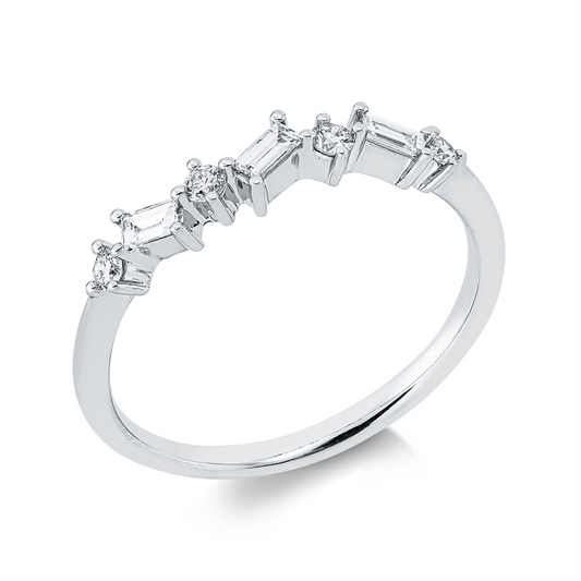 Ring 14 kt WG, 3 Bag. 0,14 ct, W-si, 4 Brill. 0,11 ct, W-si