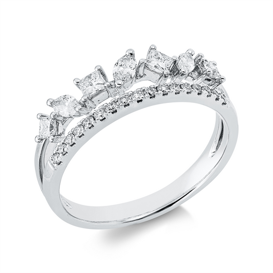 Ring 14 kt WG, 3 Nav. 0,19 ct, W-si, 4 Princ. 0,26 ct, W-si, 17 Brill. 0,11 ct, W-si